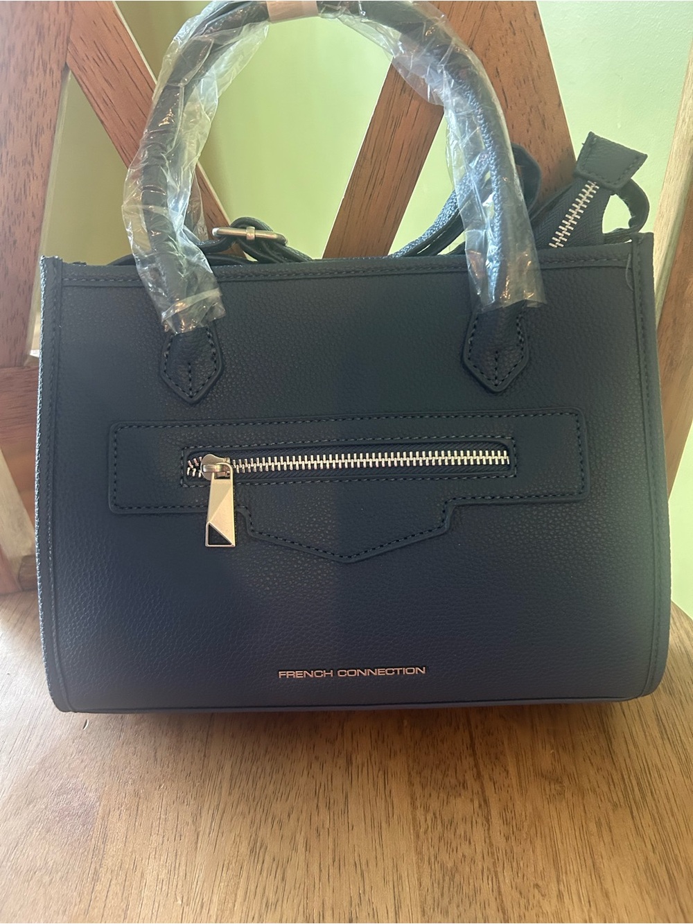 French Connection Black Pebbled Leather Top-Handle Satchel